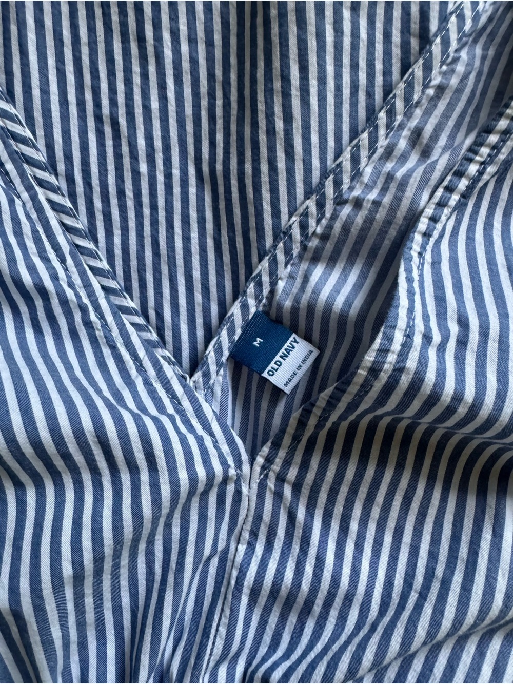 Old Navy Blue and White Striped Tie-Shoulder V-Neck Midi Dress - Picture 7 of 10